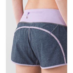 Lululemon Run Times Short Size 8 Heathered Texture Grey Deep Coal Pretty Purple
